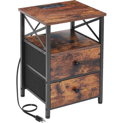 China Industrial Nightstand with Charging Station, End Tables Living Room with USB Ports and Outlets, Bed Side Tables for sale