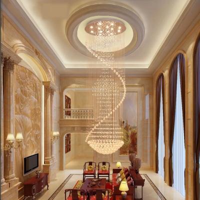 China Surface Mounted Large Round Spiral Raindrop Crystal Chandelier Ball Shape for Staircase Living Room Hotel Corridor for sale