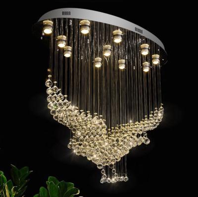 China Romantic Home/Hotel/Mall Decor Crystal Rain Drop Light High Mount Chandelier LED Wedding Entrance Pendant Way Hotel Living Room Foyer for sale