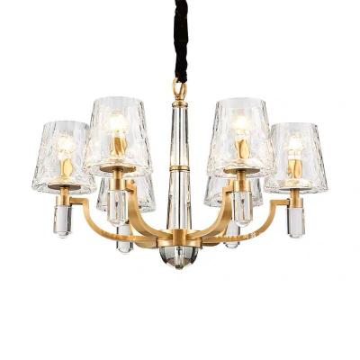 China Office Satin Brass Chandelier With Clear Shades Frosted Glass Crystal Chandelier Lighting for sale