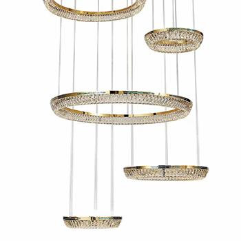 China Modern Modern Hanging Lights High Ceiling Gold Led Ring Staircase Luxury Crystal Chandeliers for sale