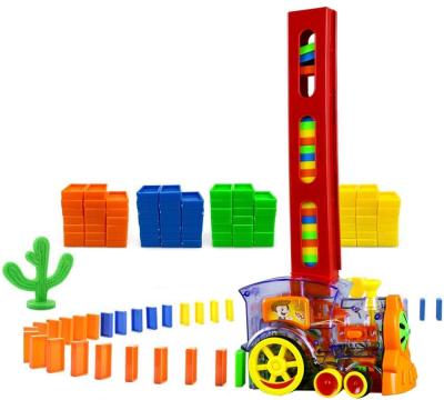 China Domino Stacking Train 80PCS Domino Blocks Gathering Toy Set Electric Train Model with Lights and Sounds Building and Stacking Toys for sale