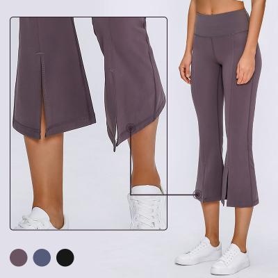 China Breathable Most Popular High Waisted Flared Fit Yoga 3/4 Capri Pants With Wide Legs For Fitness Gym Running Jogging Dance Sports for sale