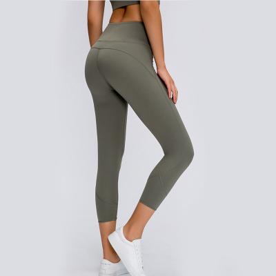 China High Quality Breathable Girls Soild Color 7/8 Capri Women Sports High Waisted Length Fitness Clothing Pants for sale