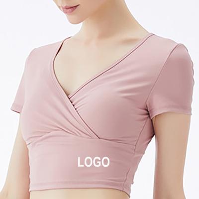 China New Arrival Custom Logo Ladies Fitness Yoga Sports Crop Top Shorts Breathable Girdles Tee Workout Physical Training Wear T-Shirt for sale