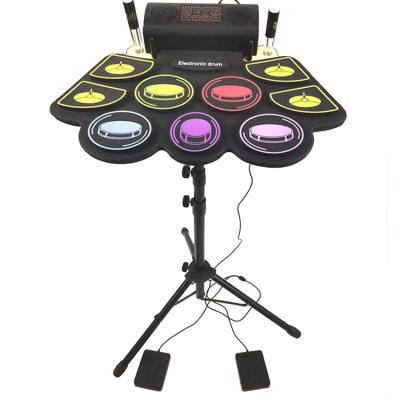 China Wholesale Silica Gel Electronic Drum Kit Wind Up Drum 9 Pads With USB Electric Drum Set for sale