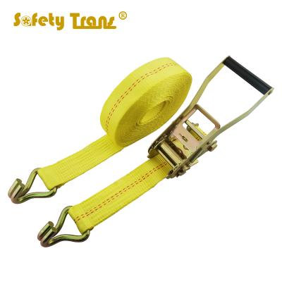 China Yellow Polyester 50MM Cargo 5000KG Control Ratchet Tie Down Strap With J Hook Ratchet Buckle 2