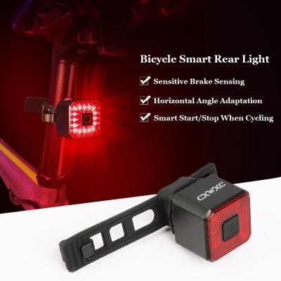 China Ipx6 Aluminum Alloy Bicycle Smart Tail Light Smart Brake Lights USB Warning Lamp Auto Start Stop Rechargeable Bicycle Tail Led Light for sale