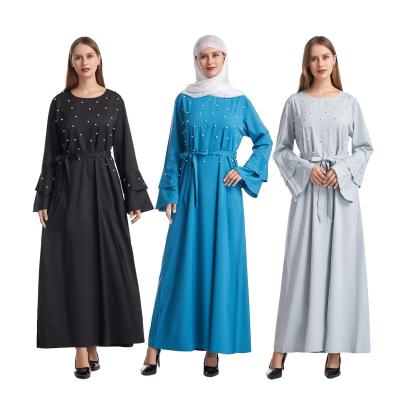 China Soft Feeling Lady Robe Abaya Muslim Clothes Women Round Islamic Kaftan Middle East Clothing Long Bubble Neck Robe Beads/JZ-210714 for sale