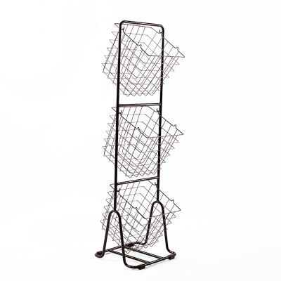 China Large Capacity Fruit Toy Basket Rack Home and Kitchen Viable Wholesale Vegetable Steel Wire 3 Layers Metal Display Rack for sale