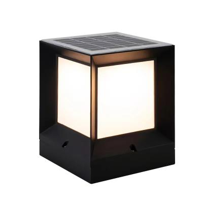 China Modern Simple Cubic Pillar Light Outdoor Led Outdoor Waterproof Solar Garden Lights ABS Garden Style 33cm for sale