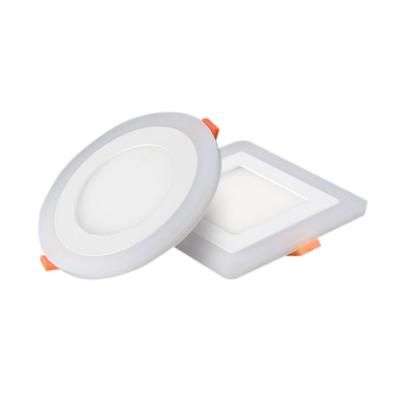 China Traditional Ultra Thin Round Square Recessed 3+3w 6+3w 12+4w 18+6w Dual Color Led Panel Enclosed Ceiling Down Light for sale