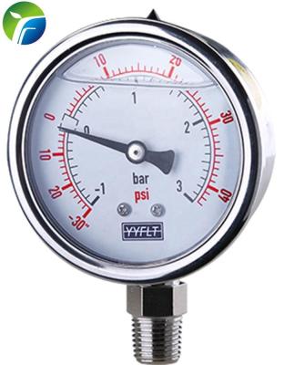 China Bottom Connection 2.5 Inch 63mm 3 BAR 40psi Bottom Connection Fluid Filled 2.5 Inch Stainless Steels Pressure Gauges Pressure Gauge for sale