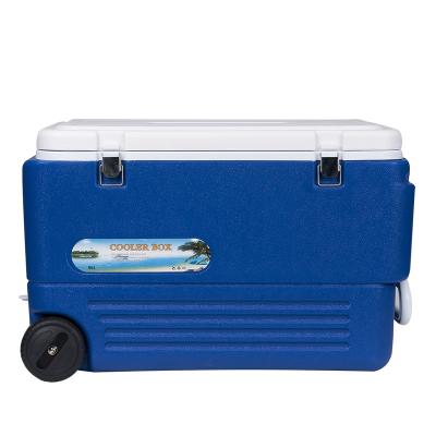 China 80L/90L/95L large volume waterproof boxes use ice chest trollry cooler box and cool box with wheel for sale