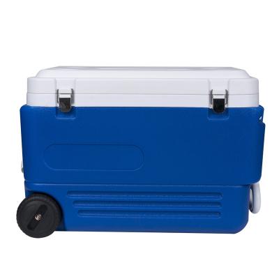 China 65L 65QT waterproof large volume boxes use cool and cooler trollry ice chest box with wheel for sale