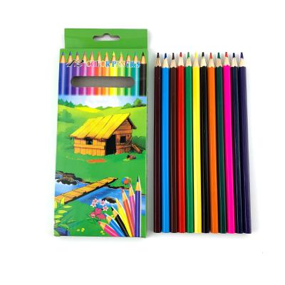 China High Quality Office Professional 12 Pcs 3.0mm Wooden Color Water Soluble Pencils With Color Box for sale