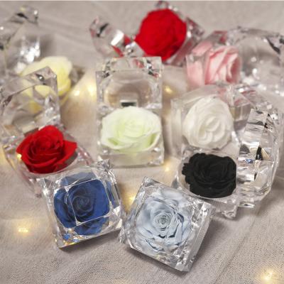 China Preserved Rose Wholesale Natural Preserved Fresh Rose in Glass Propose Ring Box Gift Box Wedding Girlfriend Fiance for sale