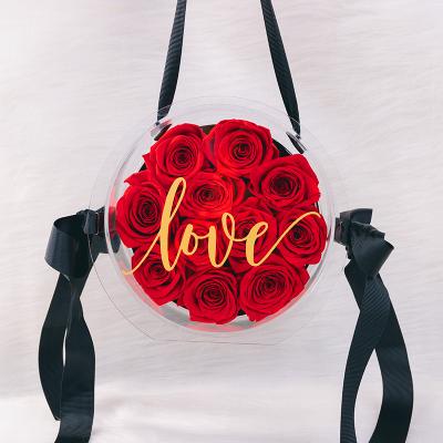 China Candy Flower Handbag Anniversary Gift Valentine Gift Roses Preserved Flower Eternal Rose in Glass Dome Preserved Roses Women Bags Handbags for sale