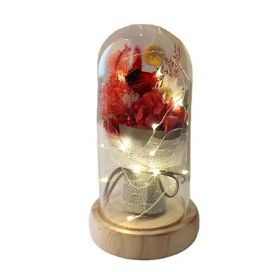 China Fashion Eternal Flower Never Withered Flower In Dome Gift For Birthday Anniversary Rose Bouquet Glass Cover With Lamp Decoration for sale