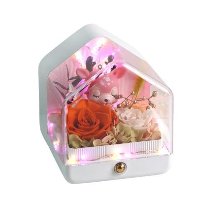 China Natural Fresh Rose With Natural Stem Cute Rose In House For Valentine Gifts LED Rose Lamps Christmas Romantic Gift Holiday Decorations With Speaker for sale