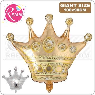 China Promotional Toy Large 39 Inch Princess Prince Gold Silver Crown Baby Shower Birthday Party Decoration Movie Helium Foil Balloon for sale