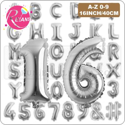 China Promotional Toy Silver A - Z Letter Number 0-9 DIY Balloon Foil Helium Balloons Birthday Party 16 Inch Optional Decoration for sale