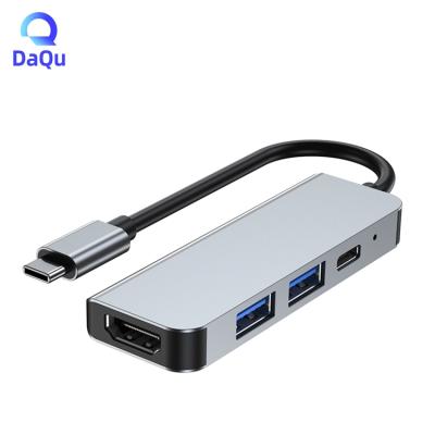 China Hot Selling Aluminum + ABS 4 in 1Type C HUB OTG Dock to USB 3.0 HD Port HUB Adapter 87W Palladium Charging for Laptop Android IOS Phone Macbook Using for sale