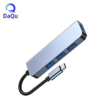 China 2021 Hot Selling High Quality Aluminum + ABS Type C HUB With 4 USB Ports For PC Mobile Phone USB Flash Drive Laptop Mini Using 4 In One HUB for sale