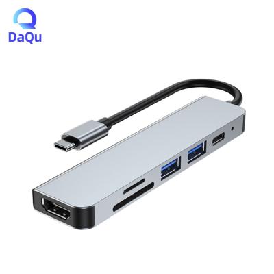 China Aluminum+ABS 6 in 1 USB 3.0 TF Reader 85W Multiple DC Charger Adapter Type C HUB Ports Supplement SD Card for Mobile Phone Laptop Notebook for sale