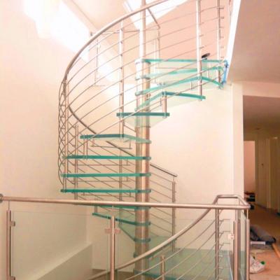 China Modern Indoor Glass Stairs /double spine staircase with glass balustrade and glass steps for sale