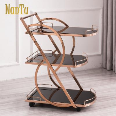 China Modern Metal Drinks Wine Cart Mobile Hotel Restaurant Cart Room Service Cart Equipment for sale