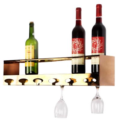 China Sustainable Modern Stainless Steel Metal Wall Mounted Wine Racks Wine Racks With Glass Holder for sale