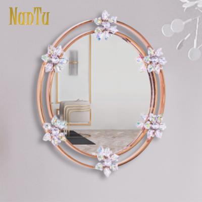 China Bedroom Minimalist Wholesale High Quality Flower Washroom Wall Decorative Mirror for sale