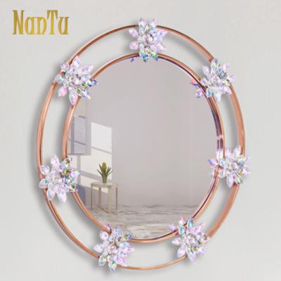 China Modern Minimalist Home Decor Flower Wall Mounted Living Room Mirror Metal Hanging Mirror for sale