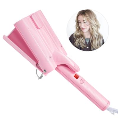 China Professional Triple Adjustable Display Temperature Ceramic Tourmaline LCD Temperature Hair Curler Barrel Settings Heat Hair Wand for sale