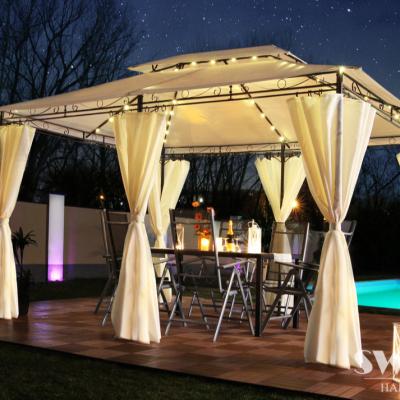 China Quality Weather Resistant Guaranteed Outdoor Garden Gazebo 3x4m With Led Solar Lighting for sale