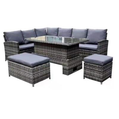 China Outdoor UV Resistant Rattan Sofa Set Gray Modern Dining Corner All Weather Resistant Furniture for sale