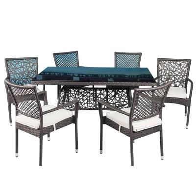 China Weather Resistant Modern Outdoor Furniture Garden Rattan Dining Set With Rattan Chair for sale