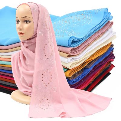 China Factory 2021 New Style Beaded Simple Chiffon Hijab Scarf Ladies Shawls Wraps Women Muslim Hijab Chiffon for sale