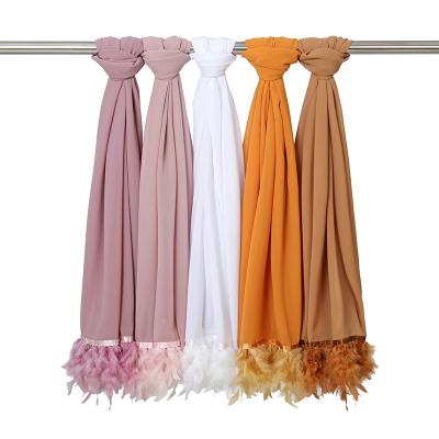 China New European American Pearl Chiffon Feather Scarf Malay Indonesia Fashion Baotou Monochrome Scarf for sale