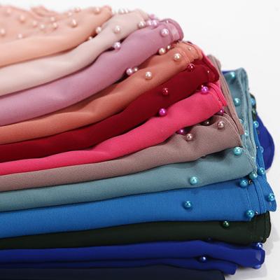 China Solid Color/Hanging Pearl/Simple Muslim Hijab Women Cotton Headscarf Ladies Pearl Chiffon Nail Co Turban Pearl Chiffon Muslim for sale