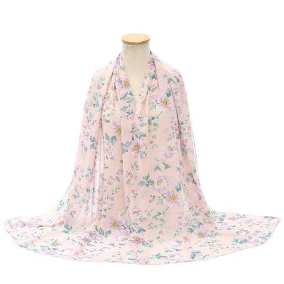 China New Classic Malay Long Scarf Lady Pearl Chiffon Printing Baotou Thin Shawl Scarf for sale