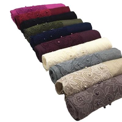 China New 2021 Hijab Cotton Women's Long Arab Hijab Soft Pearl Edge Muslim Turban Muslim Scarf Long Cotton Arab Hijab for sale