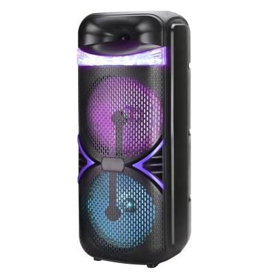 China LED flashing light tending active speaker new dual 8 inch professional outdoor karaoke speaker with disco light for sale