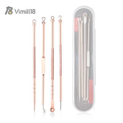 China Acne Treatment 4 Pcs / Set Stainless Needles Pimple Extractor Beauty Face Care Tools Rose Gold Acne Blackhead Removal for sale