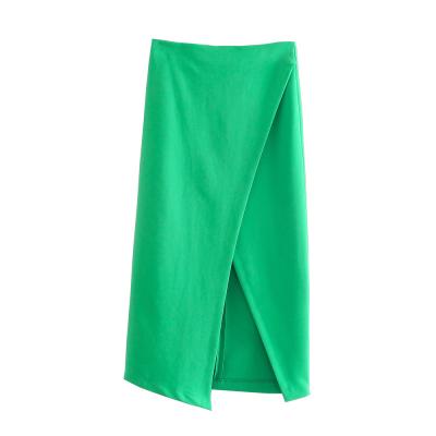 China Green Color Breathable Front Split Design Elegant Women Fashion Long Casual Skirts for sale