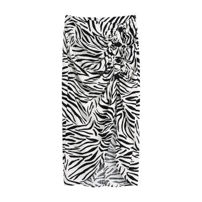 China Breathable Black And White Color Zebra Printed Side Pleated Women Fashion Summer Casual Maxi Skirts for sale