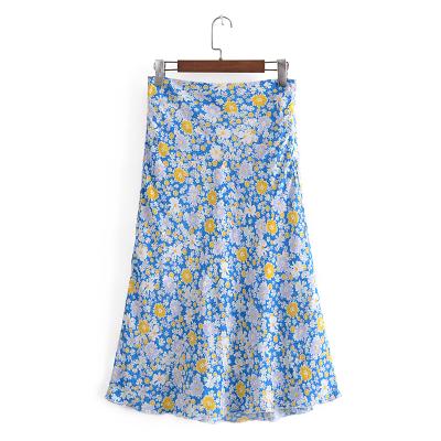 China Breathable floral print 2 colorway elastic waist skirt for women women skirts shape long casual skirts for sale