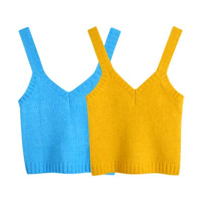 China Breathable 2 Colorway Design Solid Color Knitted Women Fashion Casual Crop Tank Top for sale