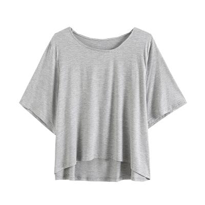 China Summer girl fashion design style color short sleeve breathable solid gray cotton simple t-shirt for sale